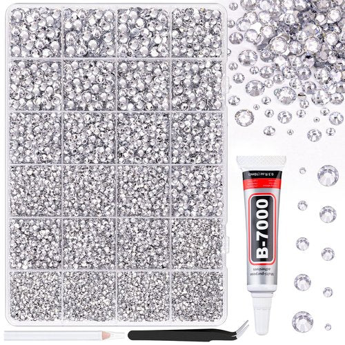 25000Pcs Resin Rhinestones for Crafting, Clear 2-6mm Mixed Sizes Non Hotfix Flatback Gems with 1Pcs Glue, Bedazzling Crystal for DIY Craft Clothing Mugs Tumblers Shoes Fabric Decor Nail Art