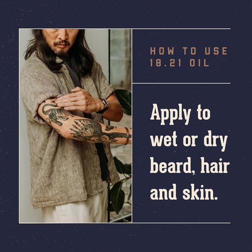 18.21 Man Made Hair, Skin & Beard Oil - Non-Greasy Conditioning Balm with Castor, Jojoba & Argan Oils | 4 Scents Available