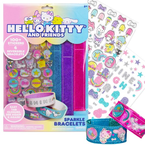 Hello Kitty® and Friends Sparkle Bracelets, Customize 4 Reversible Glitter Bracelets for Kids with Puffy Stickers, Kawaii Jewelry Craft, Cute Girls' Jewelry Kit, DIY Accessories Gift Ages 3+