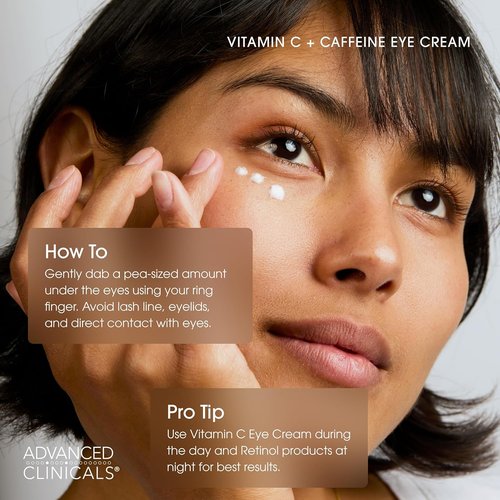 Advanced Clinicals Vitamin C + Caffeine Eye Balm - Under Eye Cream for Dark Circles & Puffiness, 1 Fl Oz