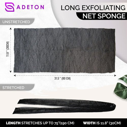 Adeton African Net Sponge - Authentic Exfoliating Bath Wash Cloth | Long Body Scrubber for Dead Skin (Black)