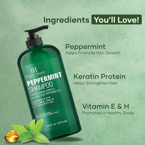 Botanic Hearth Peppermint Oil Shampoo - Hair Blooming Formula With Keratin | Sulfate-Free, 16 Fl Oz
