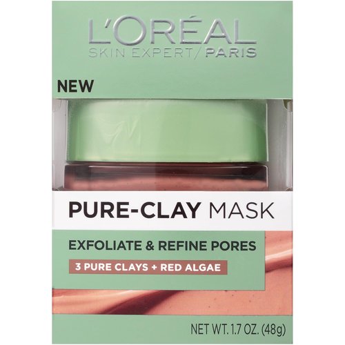 L'Oreal Paris Skincare Pure Clay Face Mask - Exfoliate & Refine Clogged Pores | 1.7 oz Red Algae