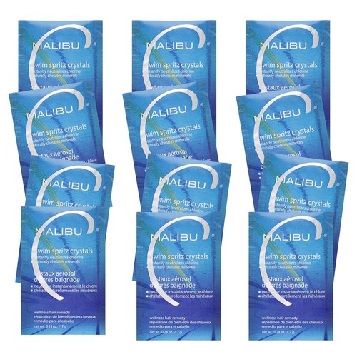 Malibu C Swim Spritz Crystals - Vitamin C Hair & Skin Spray for Chlorine Removal - 100% Vegan (12 Packets)