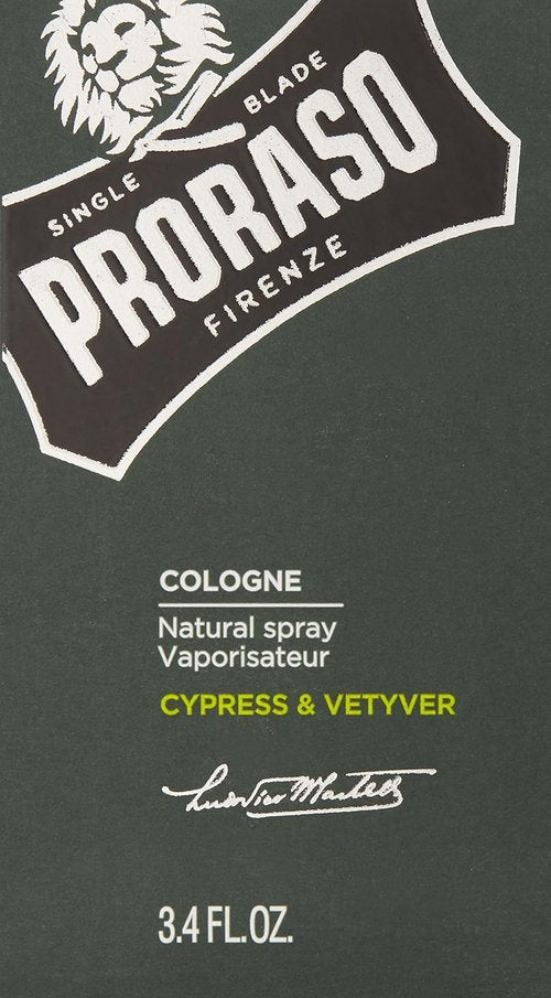 Proraso Cologne - Earthy Cypress & Vetiver Fragrance for Men | 3.4oz Woody Eau de Cologne