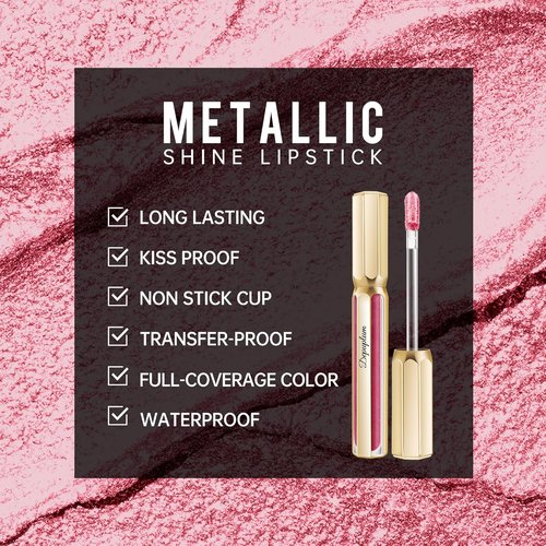 Depuplum Metallic Pink Lipstick - Long-Lasting Hydrating Color | Shimmer Finish, Full Coverage, DP114 Daytime