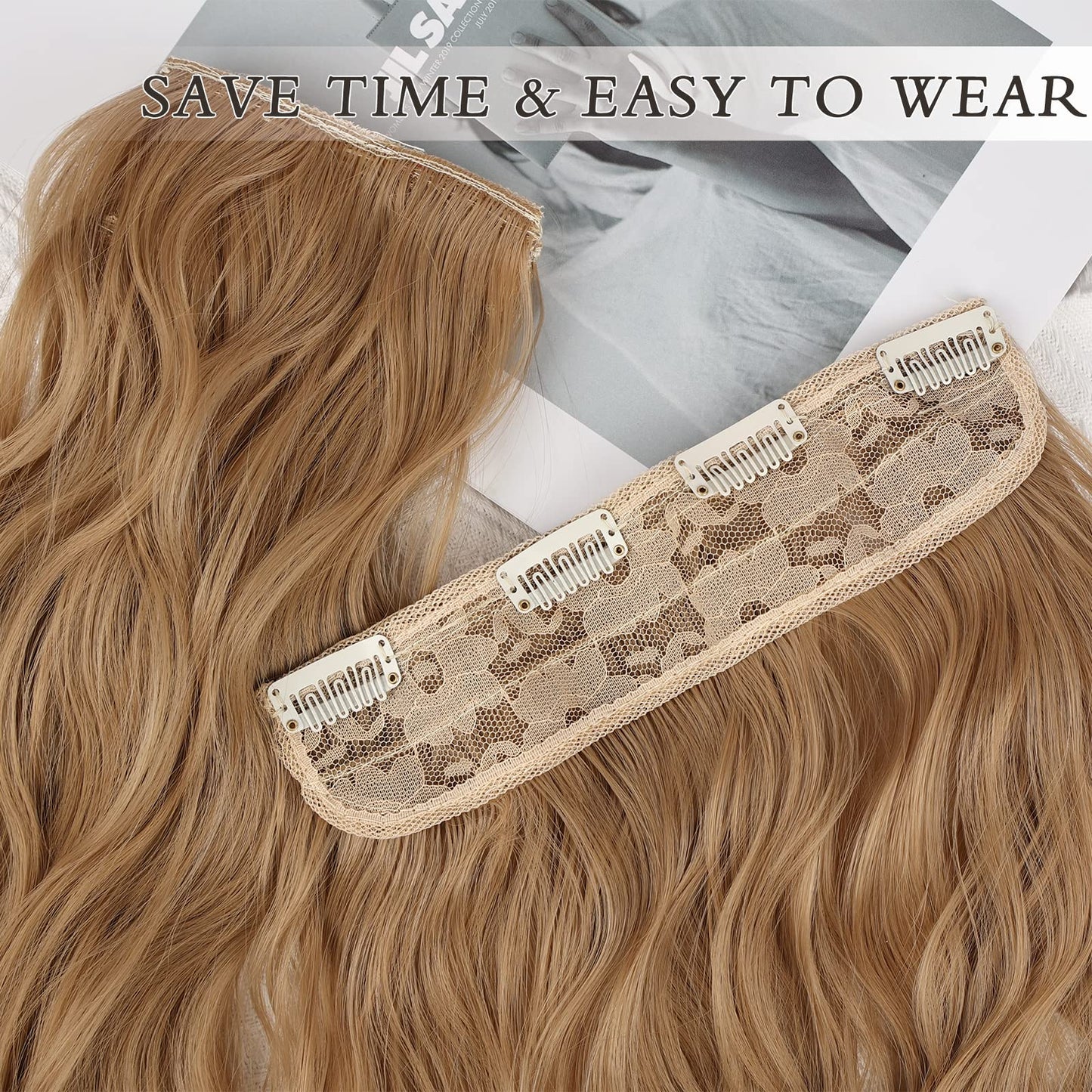 NAYOO Clip in Hair Extensions for Women 20 Inch Long Wavy curly Ash Blonde Hair Extension Full Head Synthetic Hair Extension Hairpieces (6PCS, Ash Blonde)