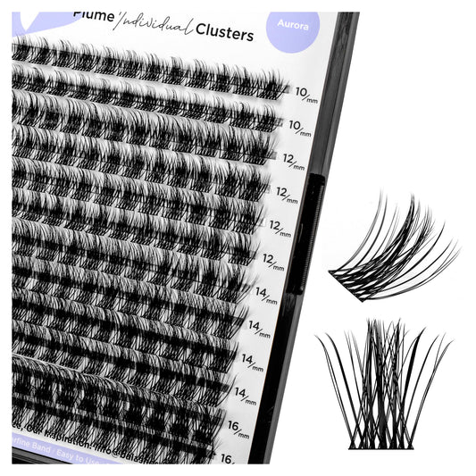 BEYELIAN Cluster Lashes C Curl, Natural Clusters Eyelash Extensions, Wipsy Mega Lashes Clusters Individual Lash Clusters, Super Thin Band False Eyelashes Reusable DIY Eyelash Extension, 144 Pcs