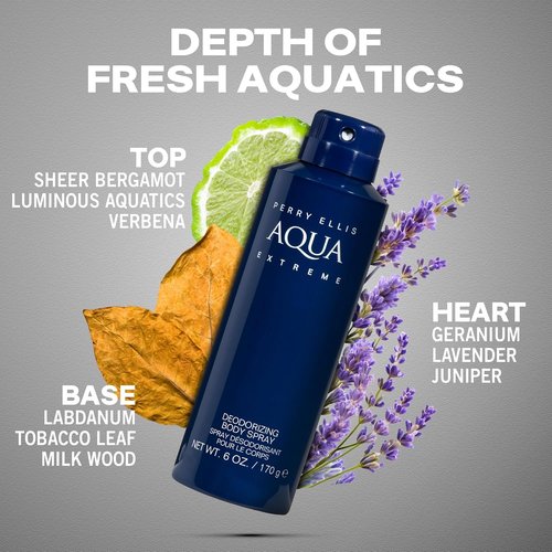 Perry Ellis Aqua Extreme Body Spray for Men - Fresh Wood & Spice Cologne Mist - 6 oz