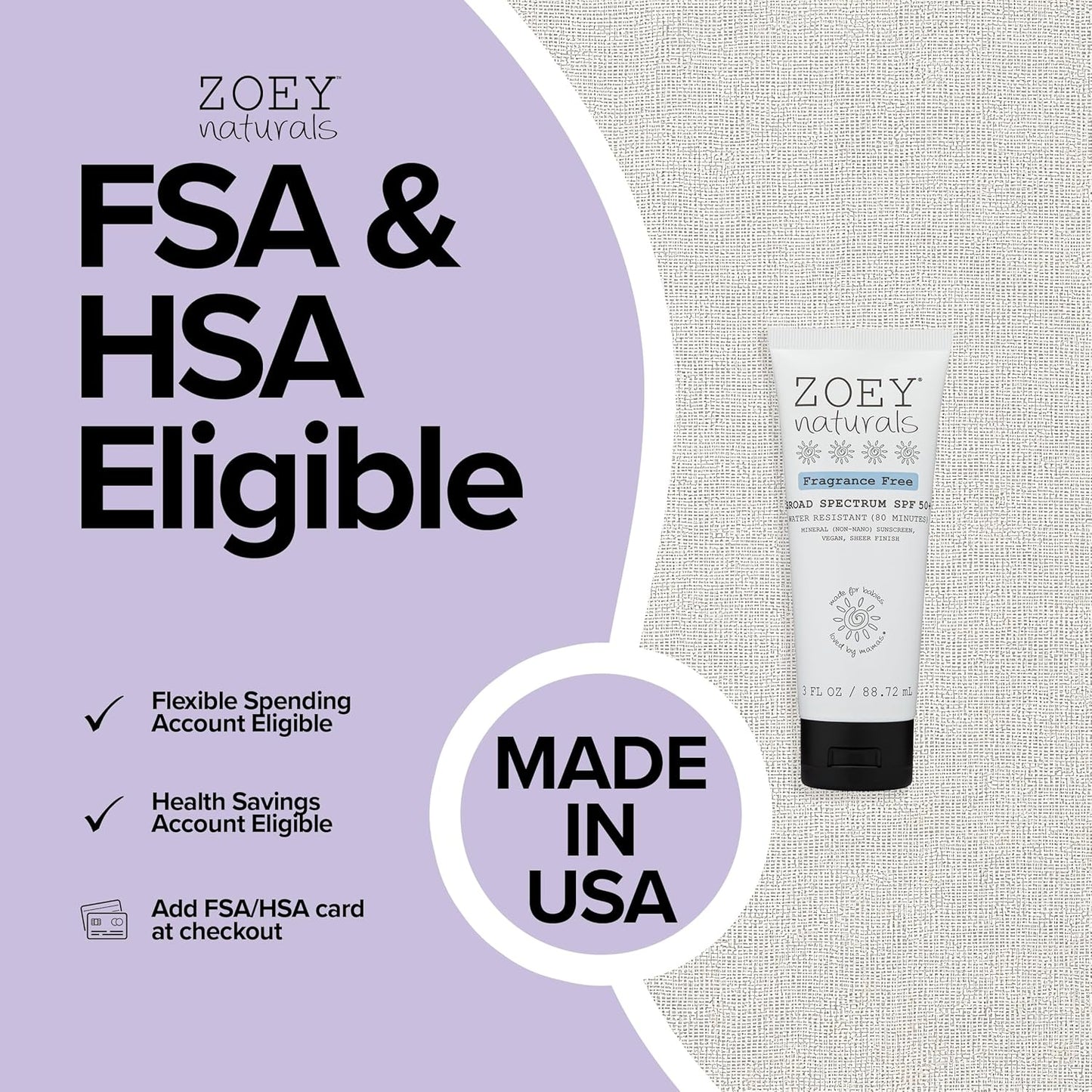 Zoey Naturals SPF 50+ Sunscreen for Babies | Water-Resistant, Reef-Safe, Non-Nano Zinc Oxide