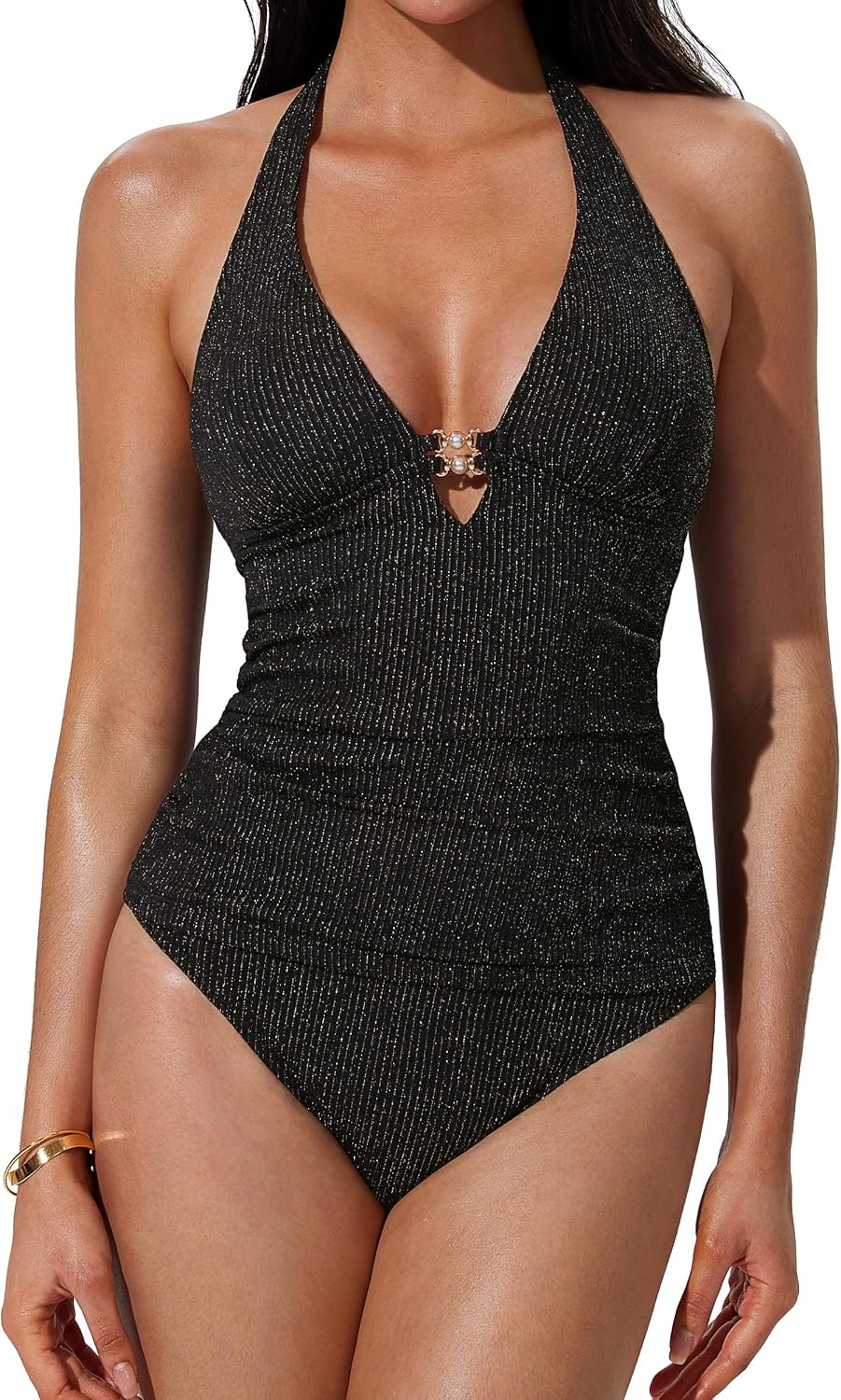 SUUKSESS Women's Sexy Halter Tankini - Tummy Control High Waisted Backless Swimsuit