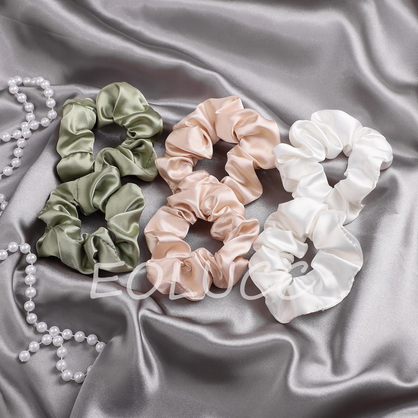 Satin Bridesmaid Scrunchies Bridesmaid Proposal Gifts Set of 10 Bachelorette Hair Ties Scrunchies Bachelorette Party Favors for Bridal Wedding Parties-(White & Sage Green)