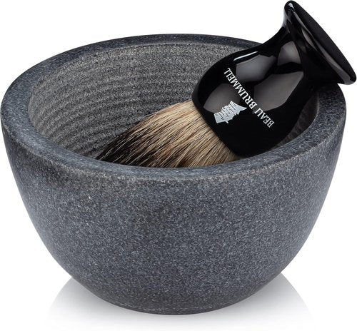 Beau Brummell Marble Shaving Soap Bowl - Handmade 100% Natural Marble with Interior Grooves for Luxurious Hot Shave Experience