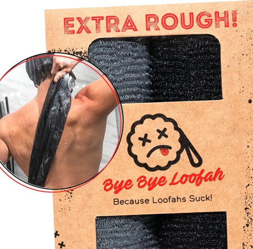 Extra Rough Exfoliating Washcloth | Extreme Body & Back Scrubber - Hygienic 2-Pack in Black & Grey