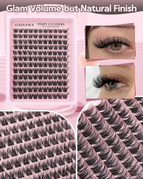Goddvenus Wispy Lash Clusters Natural Eyelashes Cluster Fluffy Lashes Clusters CD Curl Cluster Eyelash Extensions DIY Individual Lashes Extension (10-16mm 132pcs)