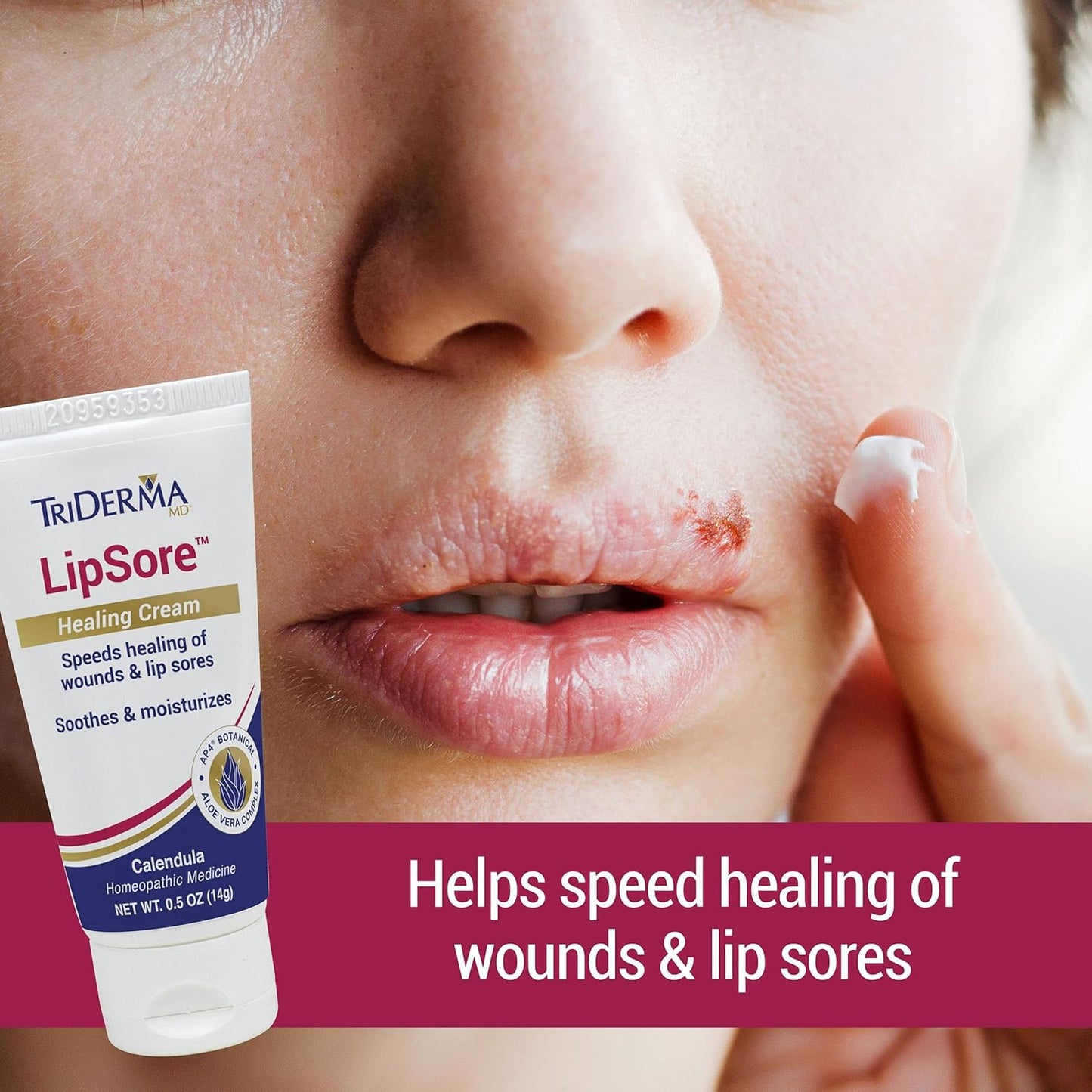 TriDerma LipSore Healing Cream - Calendula & AP4 Aloe Vera Gel for Soothing Relief | 0.5 oz
