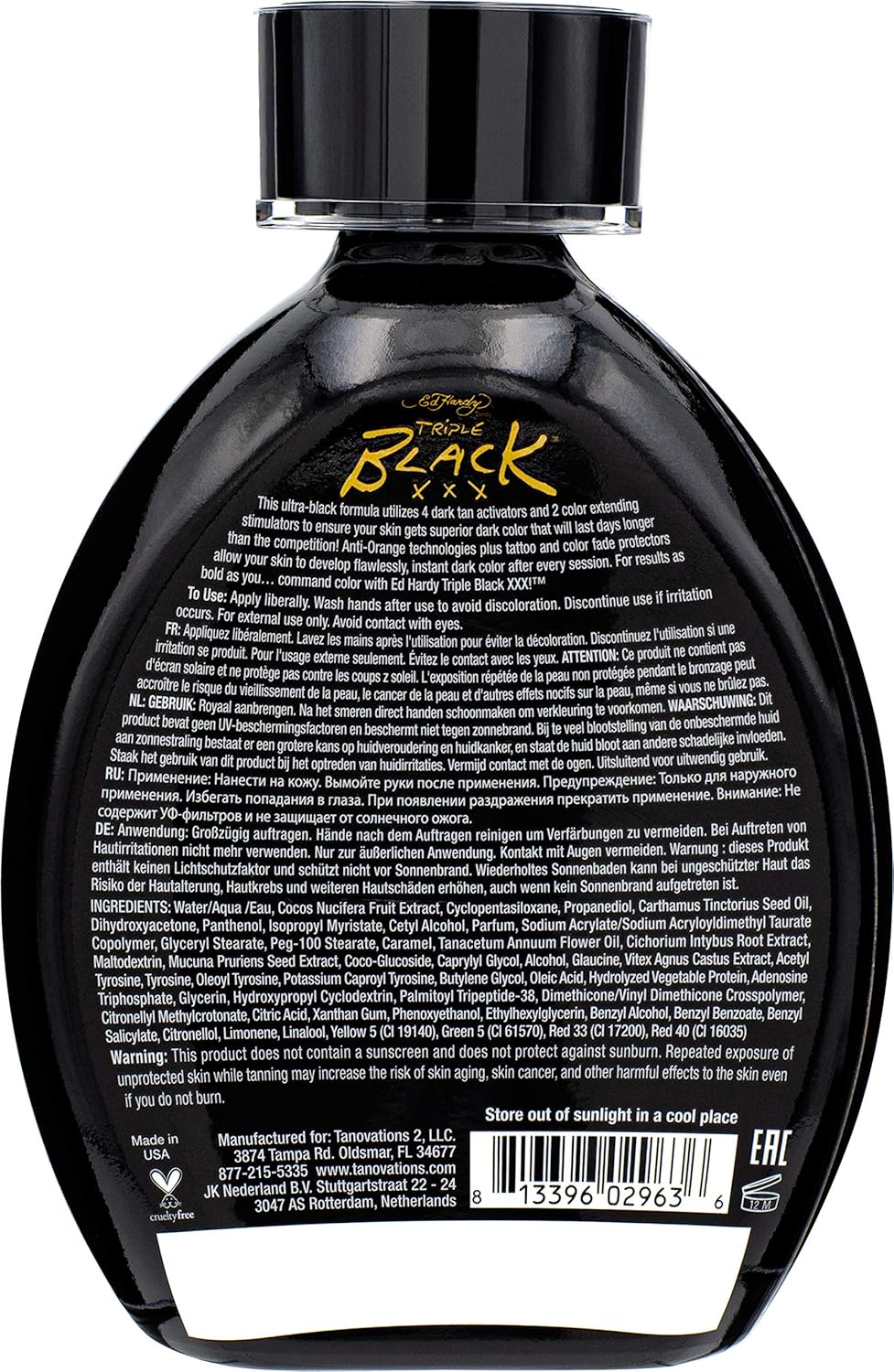 Ed Hardy Instant Dark Color Tanning Lotion - BLACK XXX Formula, 13.5 oz for Deep Tan