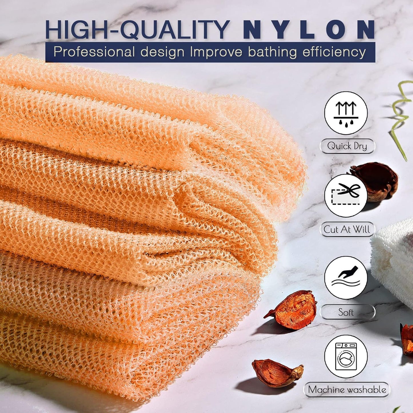UJFQBH African Bath Sponge Set - 3 Long Exfoliating Shower Scrubbers for Smooth Skin | Yellow