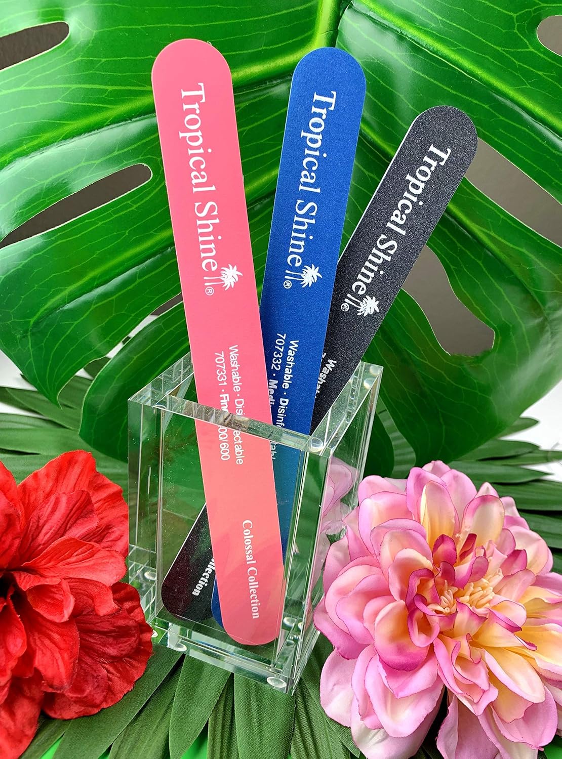 Tropical Shine Nail Files - 8.5 Inches for Natural & Acrylic Nails | Set of 3 Durable Files