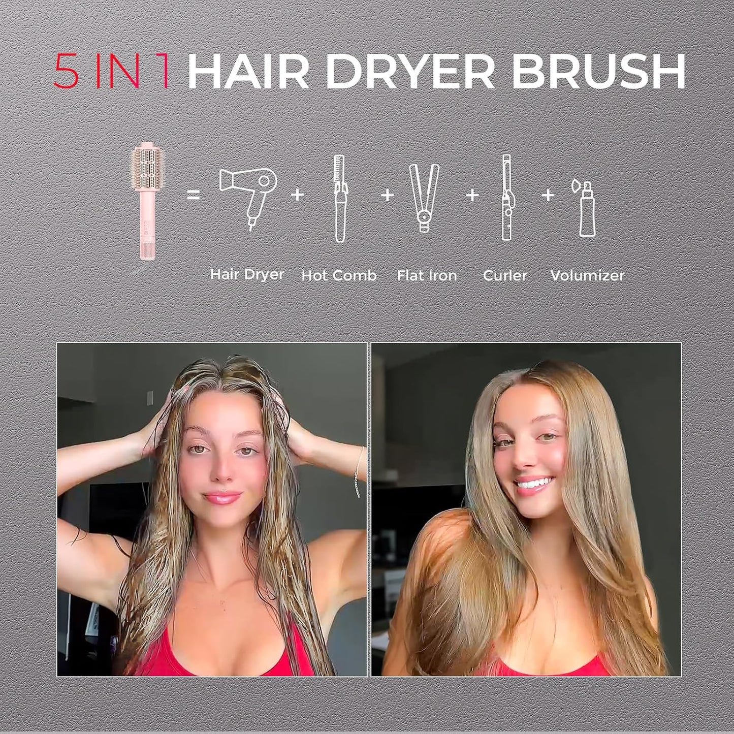 TYMO 2.0 Hair Dryer Brush Volumizer - Fast-Drying Hot Air Styler & Smoothing Comb, Compact 2.5” Design