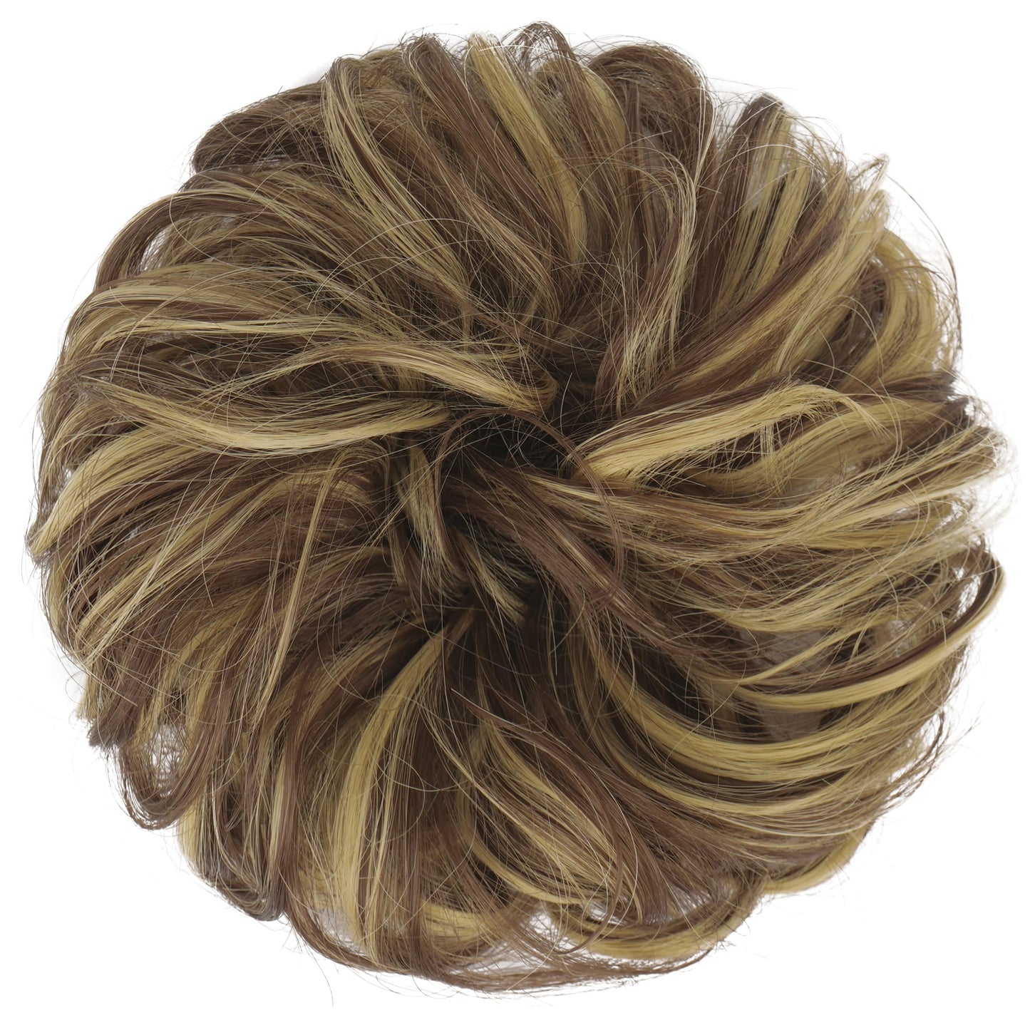 FESHFEN Messy Hair Bun Hair Pieces Wavy Curly Large Hair Bun Scrunchies Extensions Synthetic Chignon Hairpieces for Women Girls, Blonde & Medium Brown 1.94oz