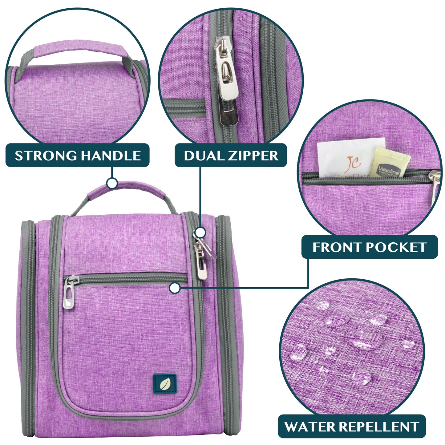 PAVILIA Toiletry Bag Travel Bag for Women Men, Hanging Cosmetic Organizer, Water Resistant Makeup Bag for Accessories Toiletries, Large Travel Essentials Kit (Purple)