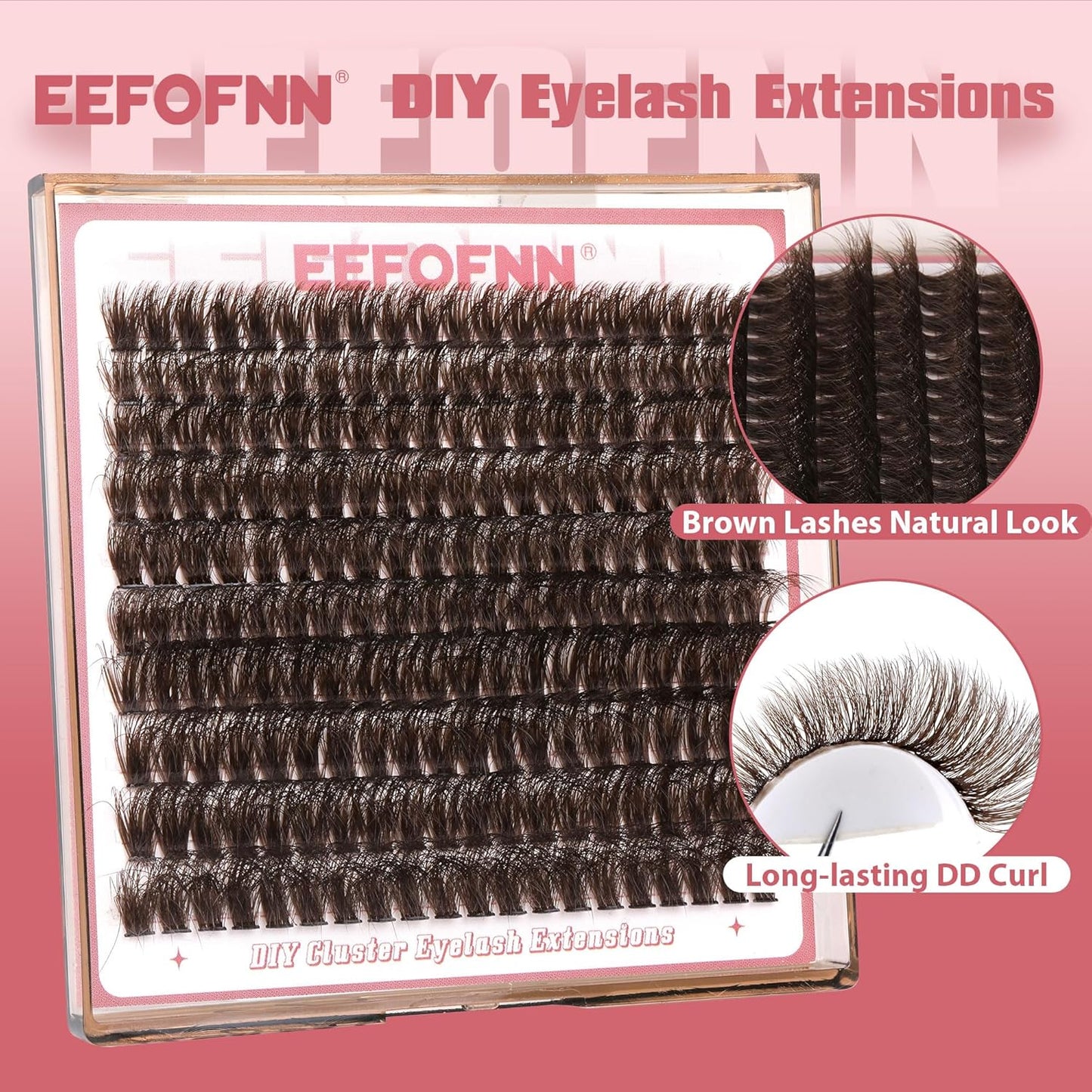 Eefofnn Brown Lash Clusters Natural Eyelash Extension Fluffy Brown Individual Lashes 10-18MM Wispy Cluster Eyelash Extensions 200 Pcs D Curl Brown Lash Extensions DIY at Home