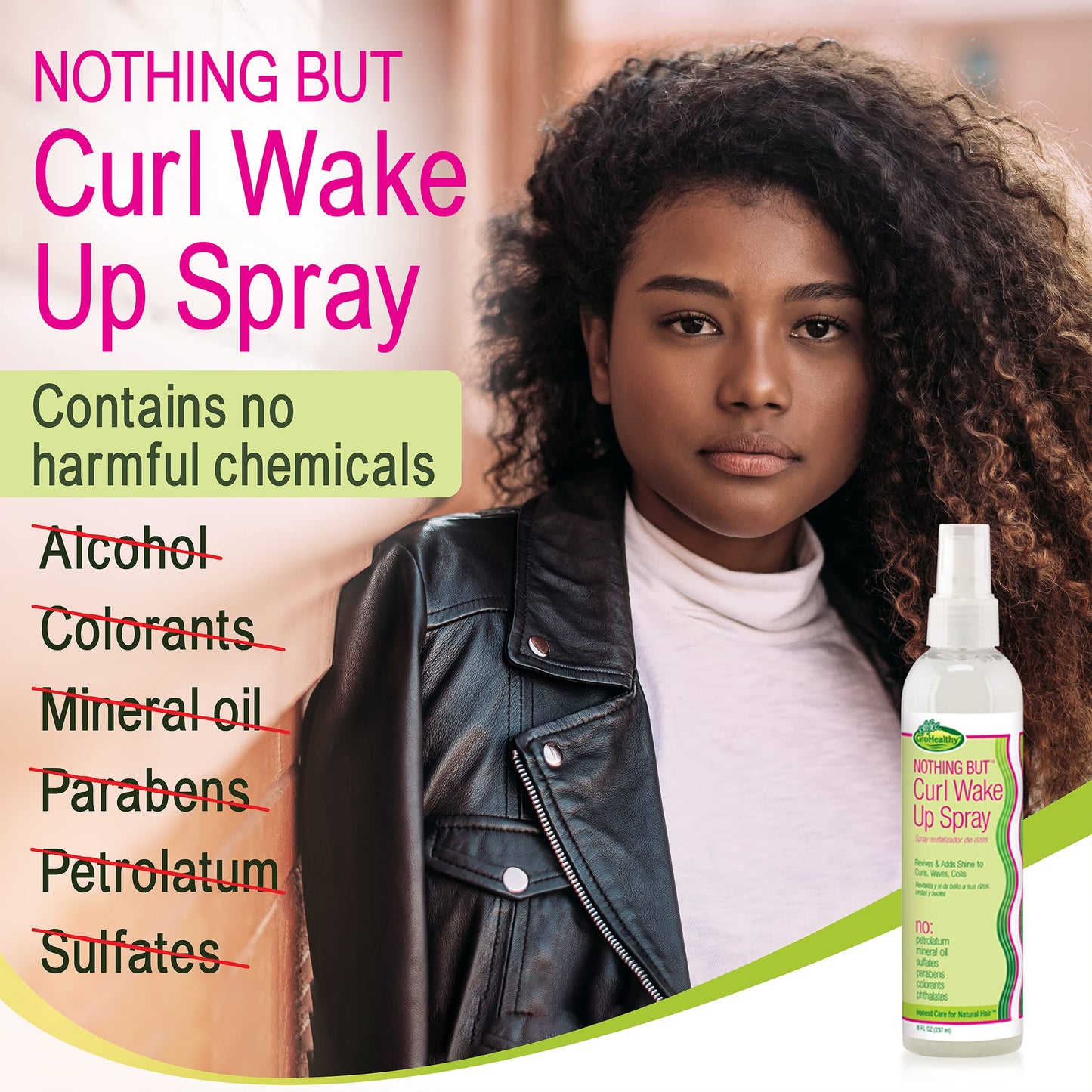 NOTHING BUT Curl Wake Up Spray - Sulfate-Free Defining, Refresher Spray for Hair Detangles, Conditions, and Adds Shine for All Types of Natural, Healthy, Curly Hairs - 8 oz