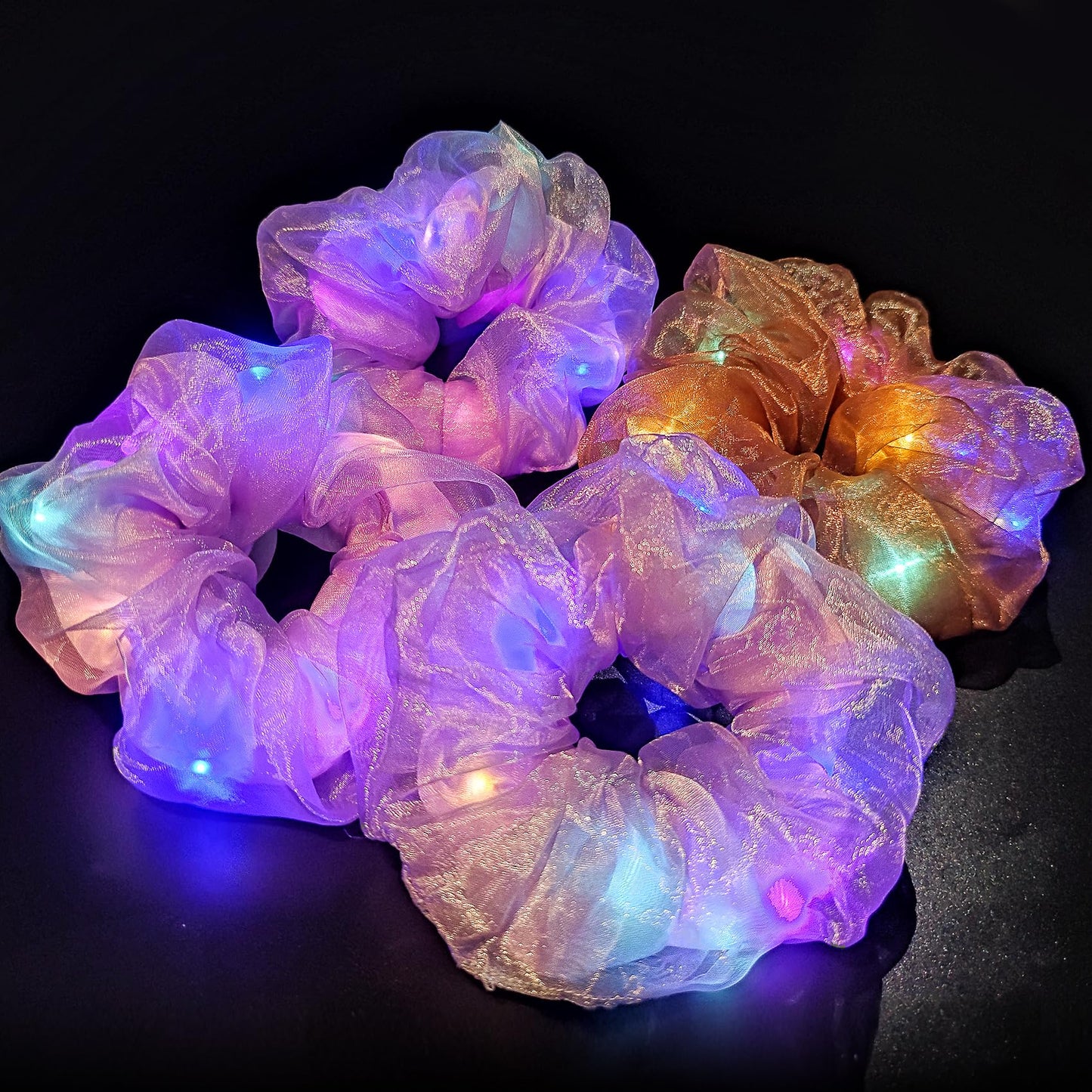 Light Up Scrunchies - LED Scrunchies for Women & Girls - Neon, Glow in the Dark Hair Accessories - Hair Ties & Bands -Christmas Gifts - Rave Party Favors & Supplies (Multi-colored Set 9（9pcs）)