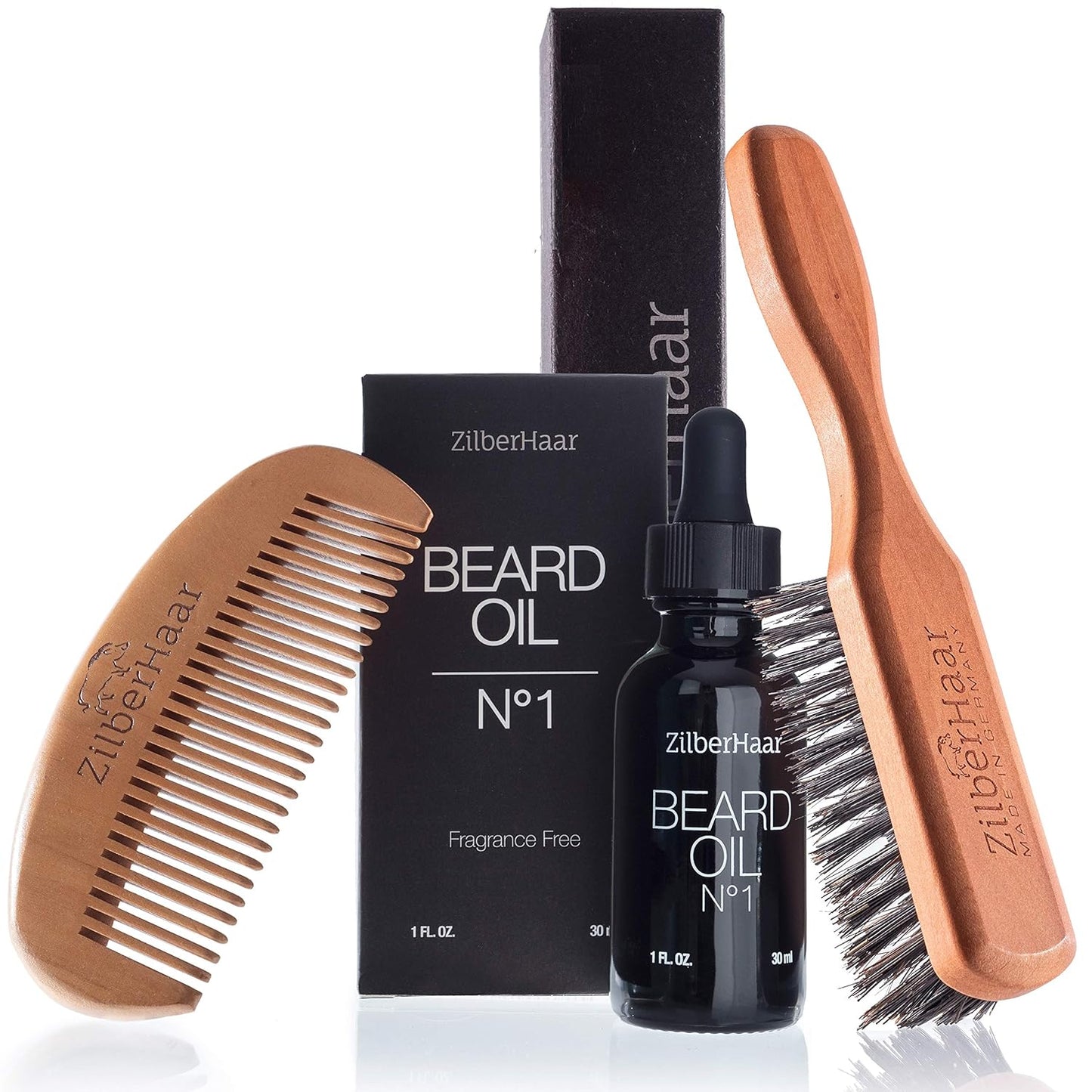 ZilberHaar Beard Oil Set - Nourishing Beard Oil with Brush & Comb for Perfect Grooming