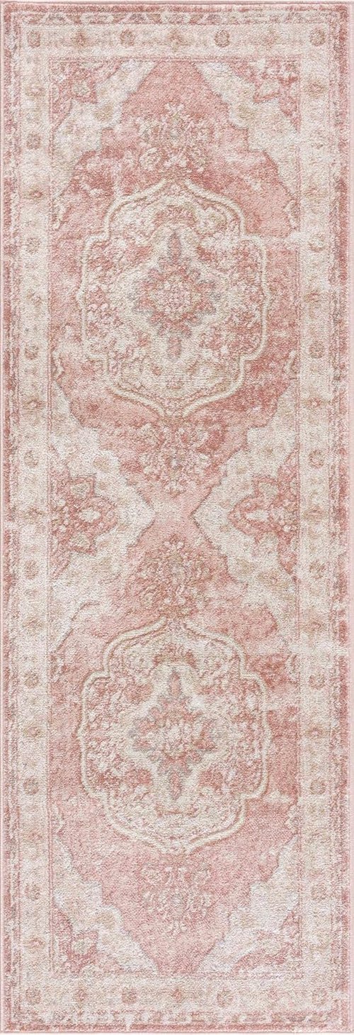 BoutiqueRugs Kandos Bohemian Oriental Medallion Runner Rug - Traditional Floral Design | Blush & Light Pink - 2'7" x 10'
