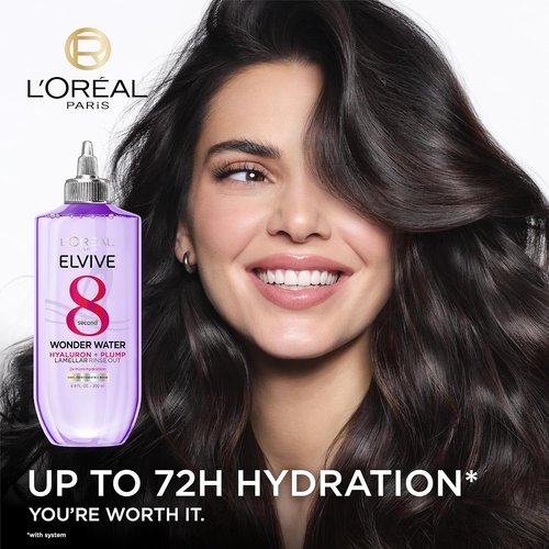 L'Oreal Paris Elvive Hyaluron Plump Hair Rinse - 8-Second Hydration Treatment for Soft, Shiny Hair | 6.8 Fl Oz