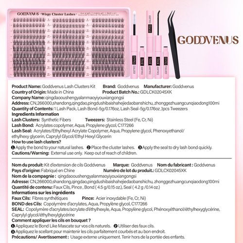 Goddvenus Lash Clusters Kit 9-14mm Wispy Eyelash Clusters Lashes Natural DIY Lash Extension Kit Short Cluster Eyelash Extensions Kit 300pcs C Curl Individual Lashes Cluster Eyelash (With Tweezers)