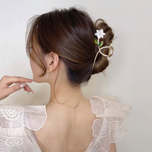 Handmade Metal Gold Flower Banana Clip Elegant Floral Hair Claw for Women