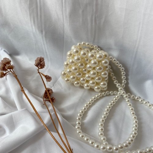 Handwoven Pearl Crossbody Bag - Vintage Round Woven Mini Handheld Purse
