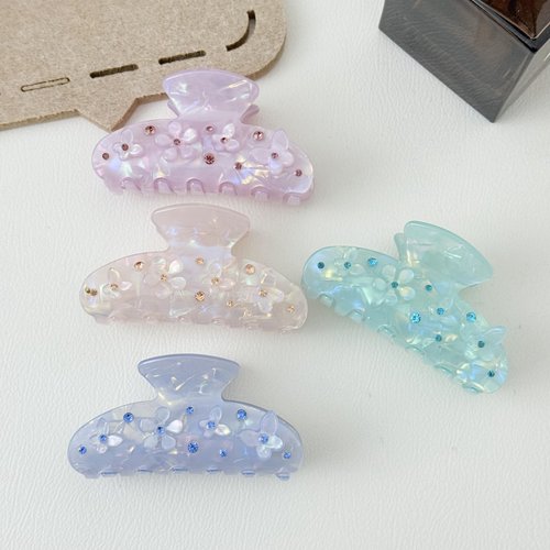 Handmade Diamond Butterfly Floral Hair Clip Elegant PVC Fan Shape Jaw Clip