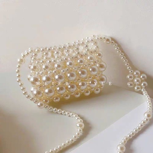 Handwoven Pearl Crossbody Bag - Vintage Round Woven Mini Handheld Purse