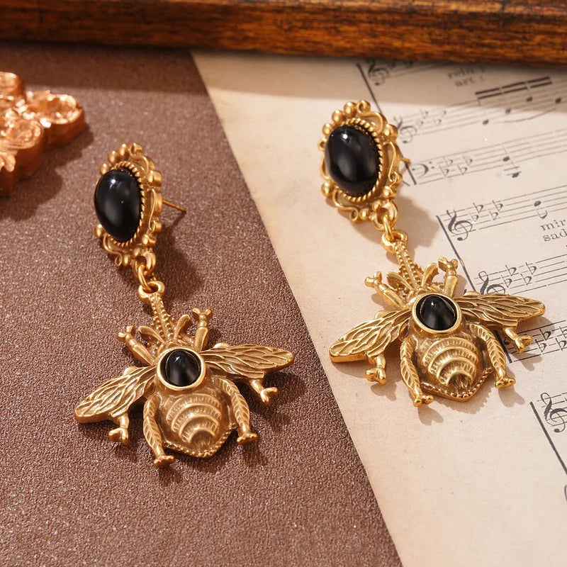 Vintage Bee Insect Stud Earrings for Women - Gold Tone Statement Jewelry Various Styles