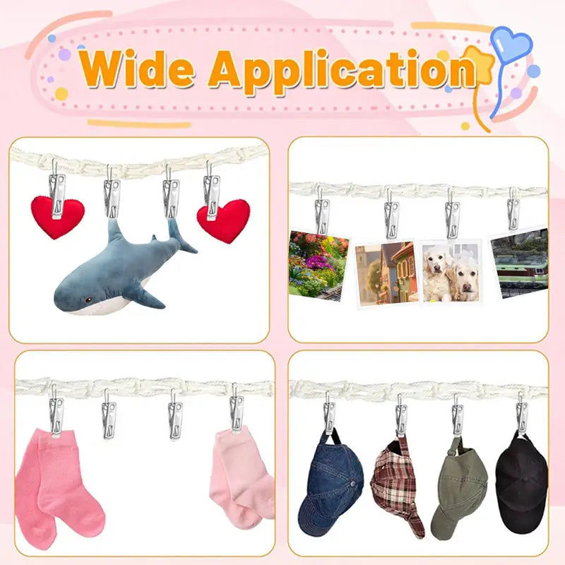 Cotton Toy Display Chain with Metal Clips - Wall Organizer for Dolls Hats Photos