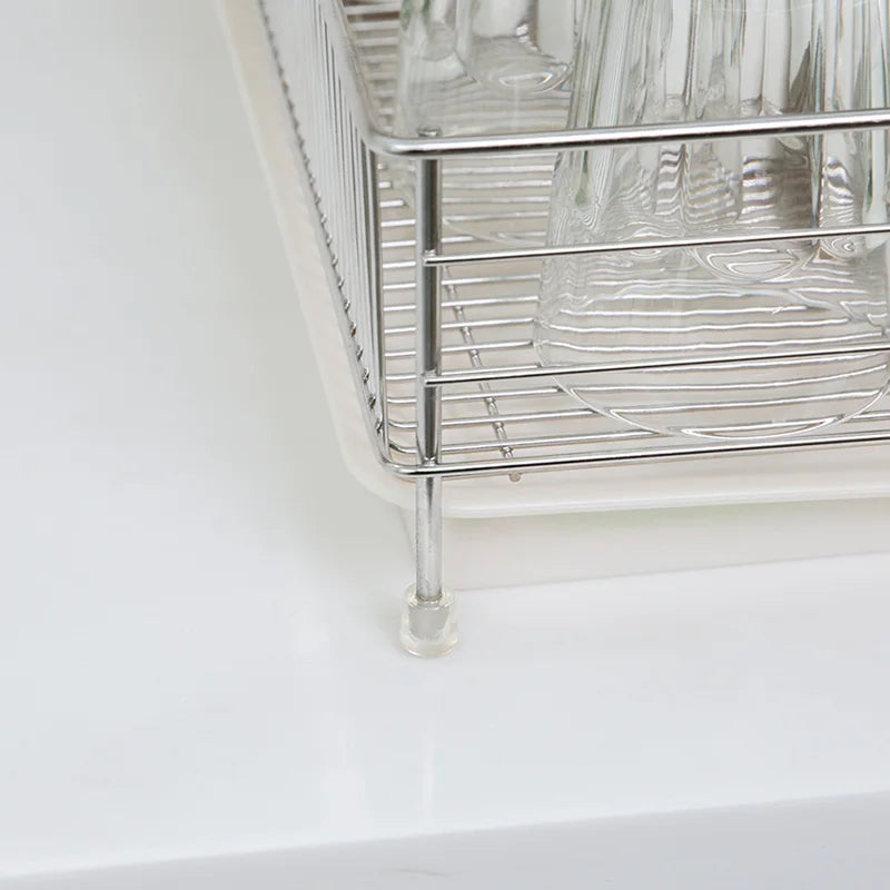 Compact Dish Drying Rack with Drain Board Set - Large Rust-Resistant Kitchen Organizer, Includes Dish Holder, 2 Tiers