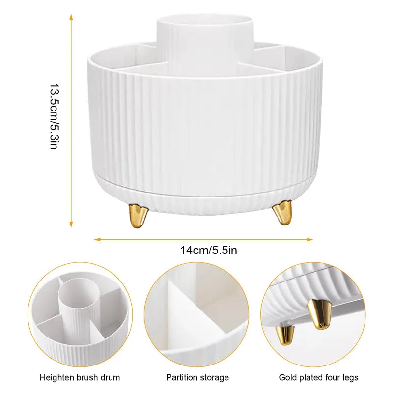 Rotating Makeup Brush Holder Organizer with 5 Compartments for Dresser Bathroom Office