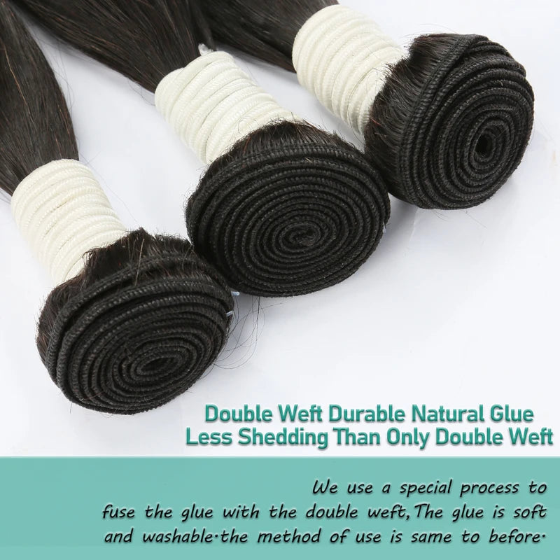 Bone Straight Brazilian Human Hair Weave Bundles 14-32 Inch Natural Black Remy Extensions