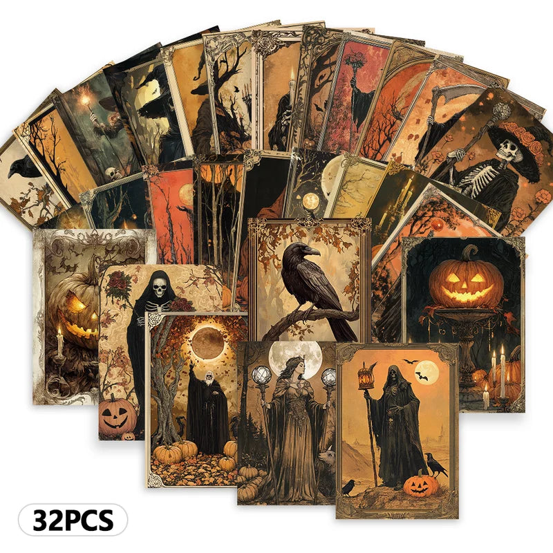 Vintage Halloween Postcards Set - Horror Pumpkin Collectible & Mailable Gifts