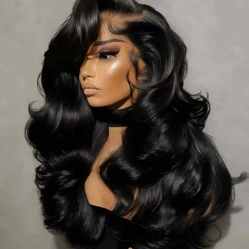 250% Density 28 Inch Body Wave Lace Front Wigs Human Hair Pre Plucked No Tangle
