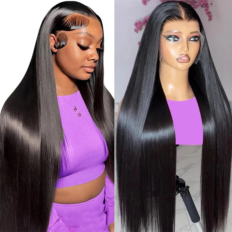 Long 13x6 & 13x4 Lace Front Human Hair Wigs - Bone Straight 30 Inch, Natural Color