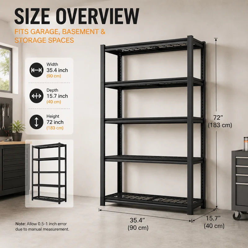 Heavy Duty Garage Shelving Units - Adjustable Wire Storage Racks, 385 LBS Per Shelf, Black, 35.4 x 15.7 x 72 Inches
