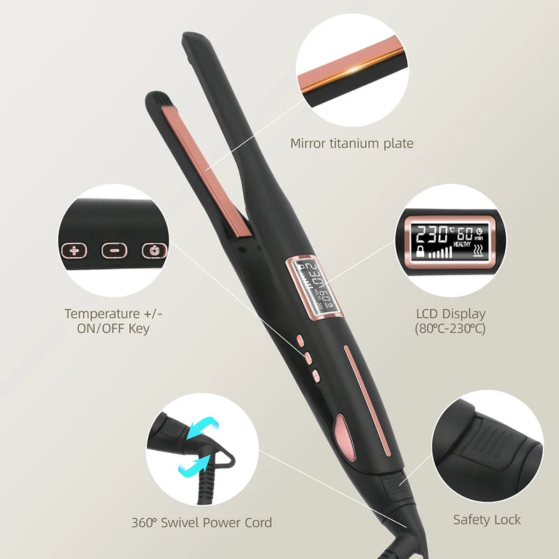Mini Hair Straightener Curler Titanium Flat Iron for Short Hair Beard Styling