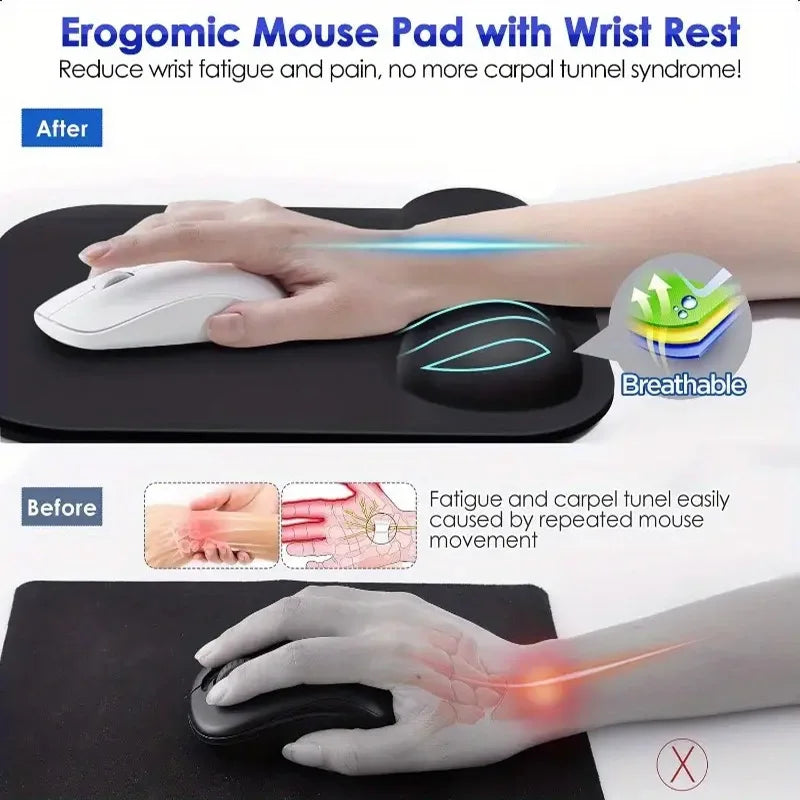 Ergonomic Mouse Pad with Gel Wrist Support - Non-Slip Office & Gaming
