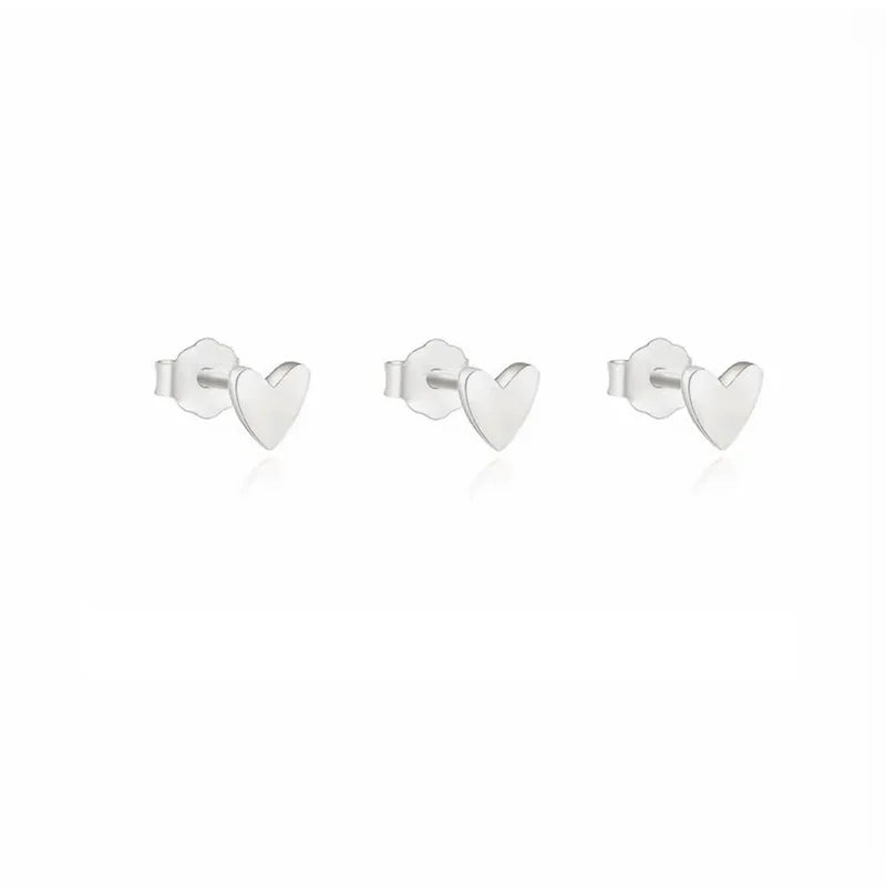 3-Piece Butterfly Back Stud Earrings for Women - Minimalist Heart Jewelry, 14K Gold Plated Silver Color