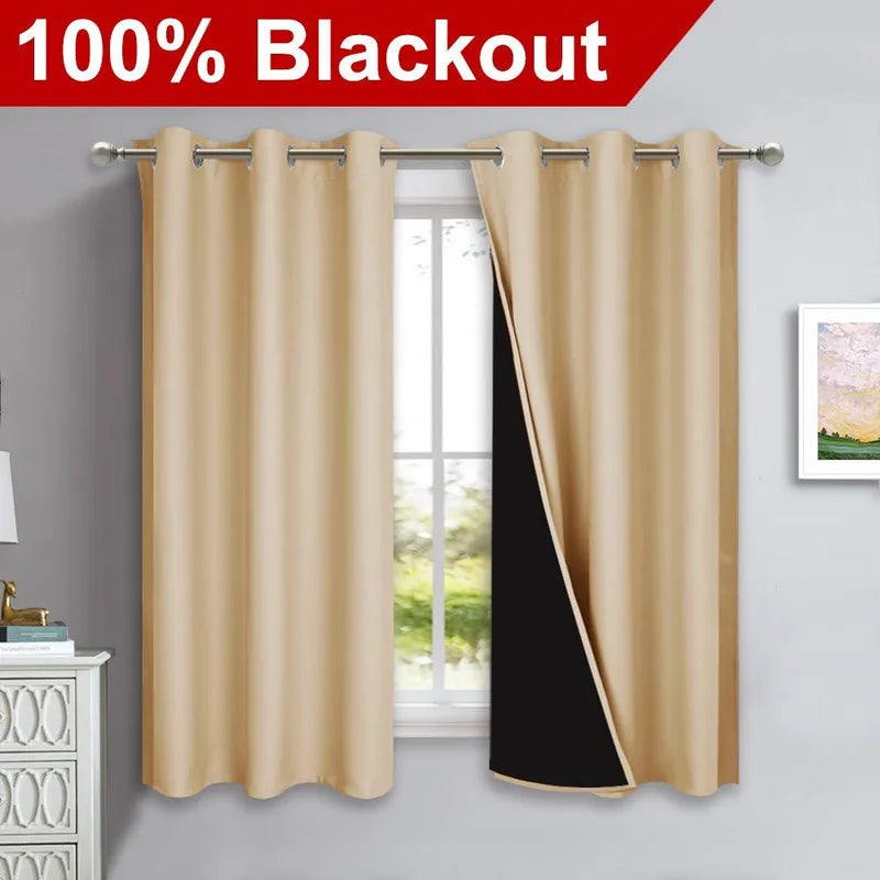 Blackout Curtains for Living Room & Bedroom, 3-Layer Insulated Thick Window Drapes